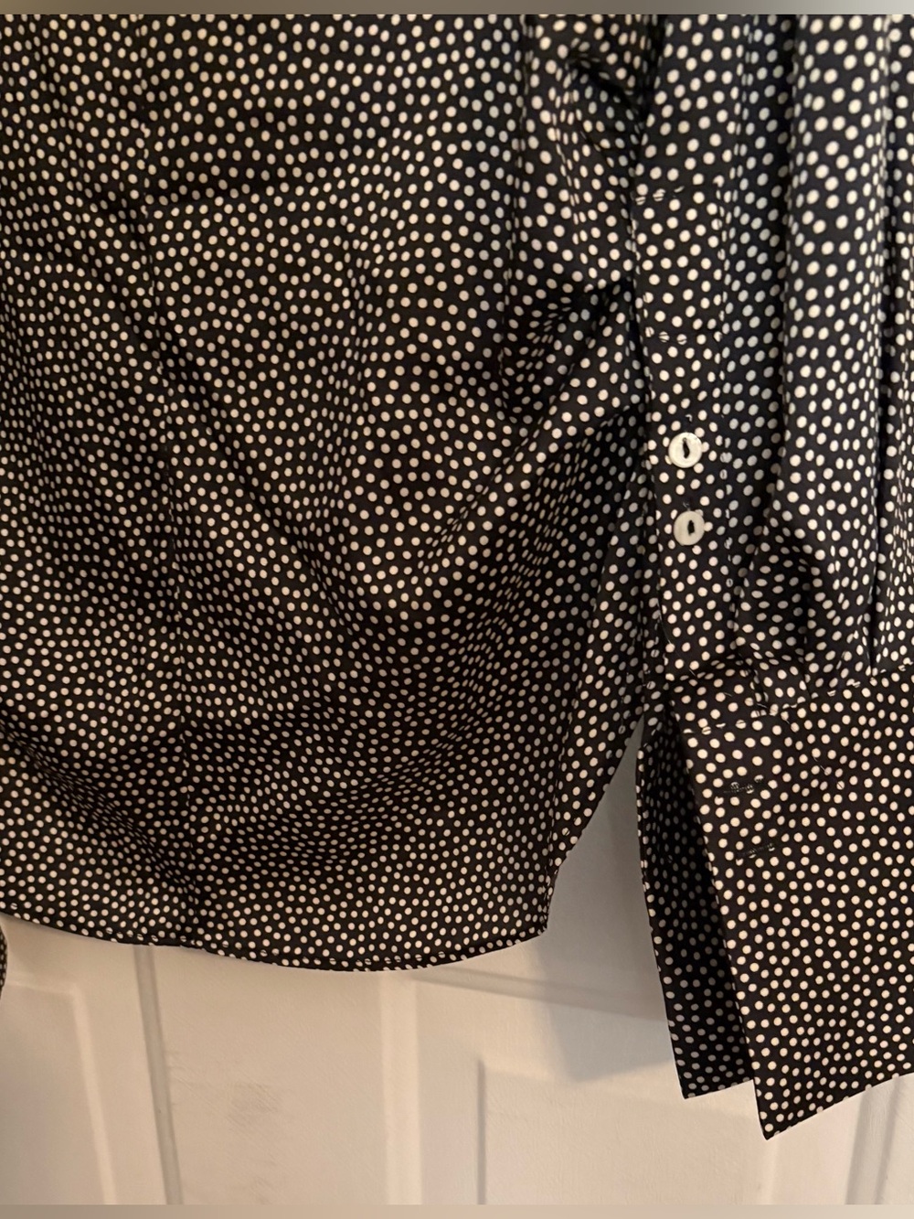 Zara Black & White Polka Dot Faux Wrap Blouse with Wide Cuff Sleeves - Picture 13 of 16